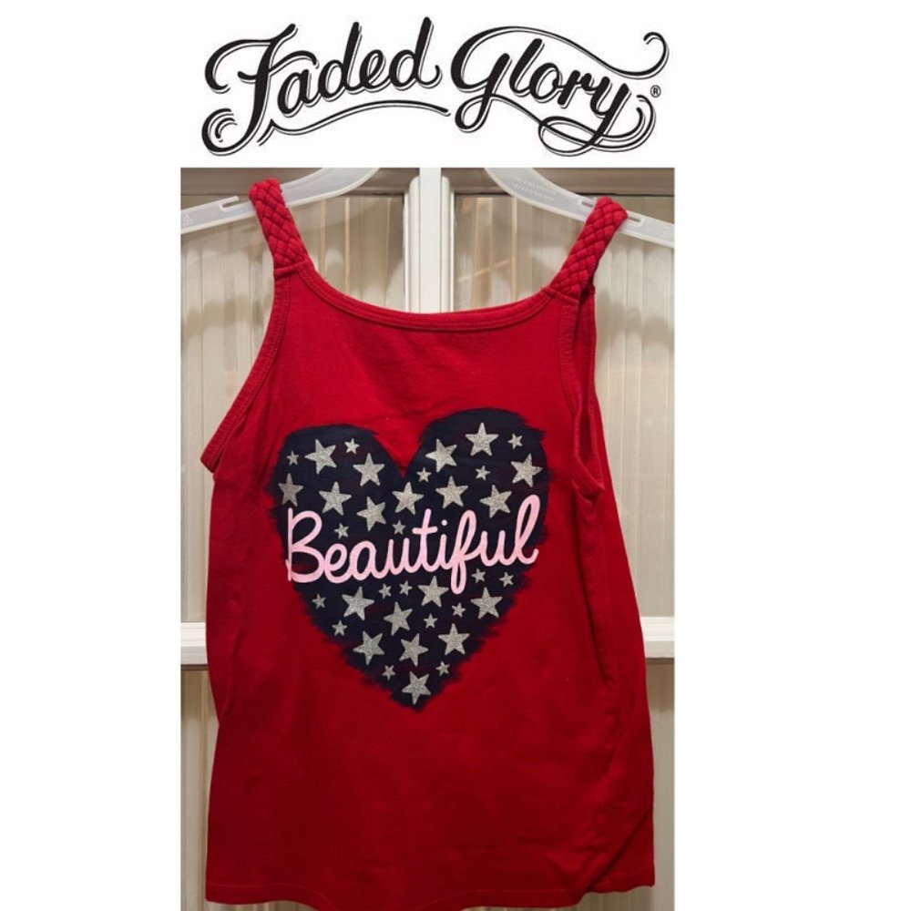 Faded Glory red tank top with heart graphic; girls' size 6